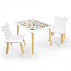 Детский комплект стол и два стула Мишка Rolti Baby с накладкой Алфавит (белая столешница/белое сиденье/береза ножки) в Чебаркуле - chebarkul.ok-mebel.com | фото