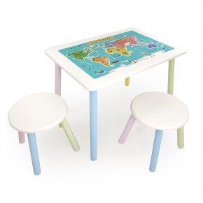 Детский комплект стол и два табурета круглых с накладкой Детский мир (Белый, Белый, Цветной) в Чебаркуле - chebarkul.ok-mebel.com | фото