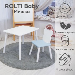 Детский комплект стол и стул «Мишка» Rolti Baby  (голубая столешница/голубое сиденье/белые ножки) в Чебаркуле - chebarkul.ok-mebel.com | фото