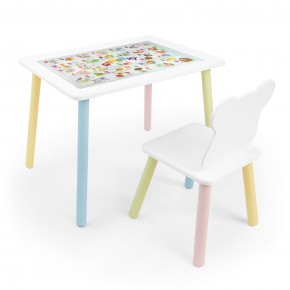 Детский комплект стол и стул Мишка Rolti Baby с накладкой Алфавит (белая столешница/белое сиденье/цветные ножки) в Чебаркуле - chebarkul.ok-mebel.com | фото 1