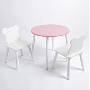 Комплект детский стол КРУГЛЫЙ и два стула МИШКА ROLTI Baby (розовая столешница/белое сиденье/белые ножки) в Чебаркуле - chebarkul.ok-mebel.com | фото