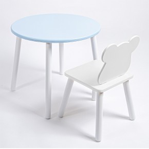Комплект детский стол КРУГЛЫЙ и стул МИШКА ROLTI Baby (голубая столешница/белое сиденье/белые ножки) в Чебаркуле - chebarkul.ok-mebel.com | фото