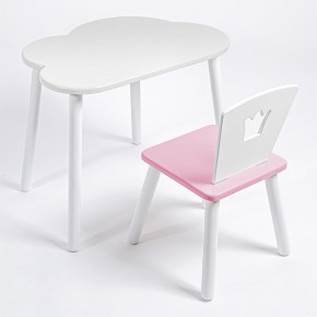 Комплект детский стол ОБЛАЧКО и стул КОРОНА ROLTI Baby (белая столешница/розовое сиденье/белые ножки) в Чебаркуле - chebarkul.ok-mebel.com | фото