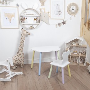 Комплект детский стол ОБЛАЧКО и стул МИШКА ROLTI Baby (белая столешница/белое сиденье/цветные ножки) в Чебаркуле - chebarkul.ok-mebel.com | фото