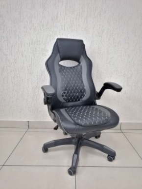 Кресло геймерское Barneo K-37 (черная кожа серые вставки) в Чебаркуле - chebarkul.ok-mebel.com | фото