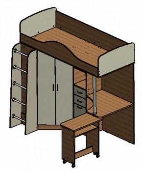 Кровать-чердак "Теремок-1" Дуб молочный/Орех в Чебаркуле - chebarkul.ok-mebel.com | фото 3