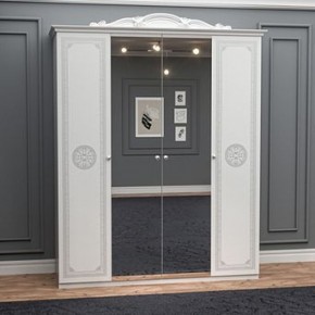Шкаф 4-х дверный с зеркалами (12.244) Грация (белый/серебро) в Чебаркуле - chebarkul.ok-mebel.com | фото