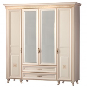 Шкаф для одежды 4-дверный с зеркалом №493 Марлен кремовый белый в Чебаркуле - chebarkul.ok-mebel.com | фото