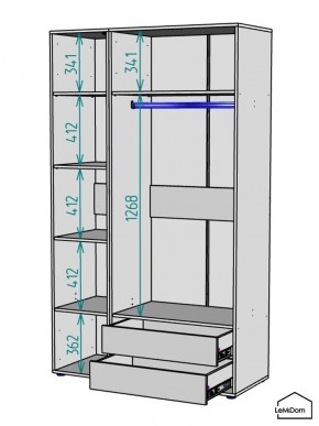 Шкаф Linnea MHR-3PO-2 2050х1200х510 (Белый-М 11.1.2) в Чебаркуле - chebarkul.ok-mebel.com | фото 3