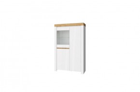 Шкаф с витриной 1V2D, TAURUS, цвет белый/дуб вотан в Чебаркуле - chebarkul.ok-mebel.com | фото 1