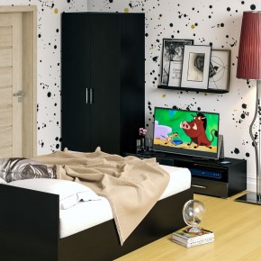 Спальня Стандарт 3-1600, цвет венге/фасады ТВ тумбы МДФ чёрный глянец, сп.м. 1600х2000 мм., без матраса, основание есть в Чебаркуле - chebarkul.ok-mebel.com | фото 5