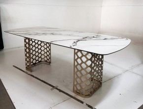 Стол CHIAVARI 220 KL-188 Контрастный мрамор матовый, итальянская керамика / Шампань, ®DISAUR в Чебаркуле - chebarkul.ok-mebel.com | фото 6