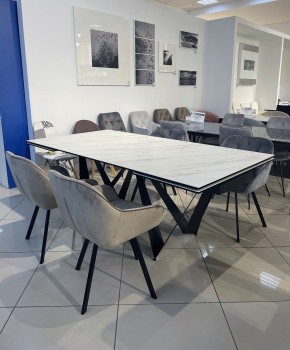 Стол RIETI 200 KL-99 Белый мрамор матовый, итальянская керамика / черный каркас, ®DISAUR в Чебаркуле - chebarkul.ok-mebel.com | фото 3
